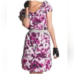 Jean Paul Gaultier L Short Sleeved Floral Purple Pink Mini Dress